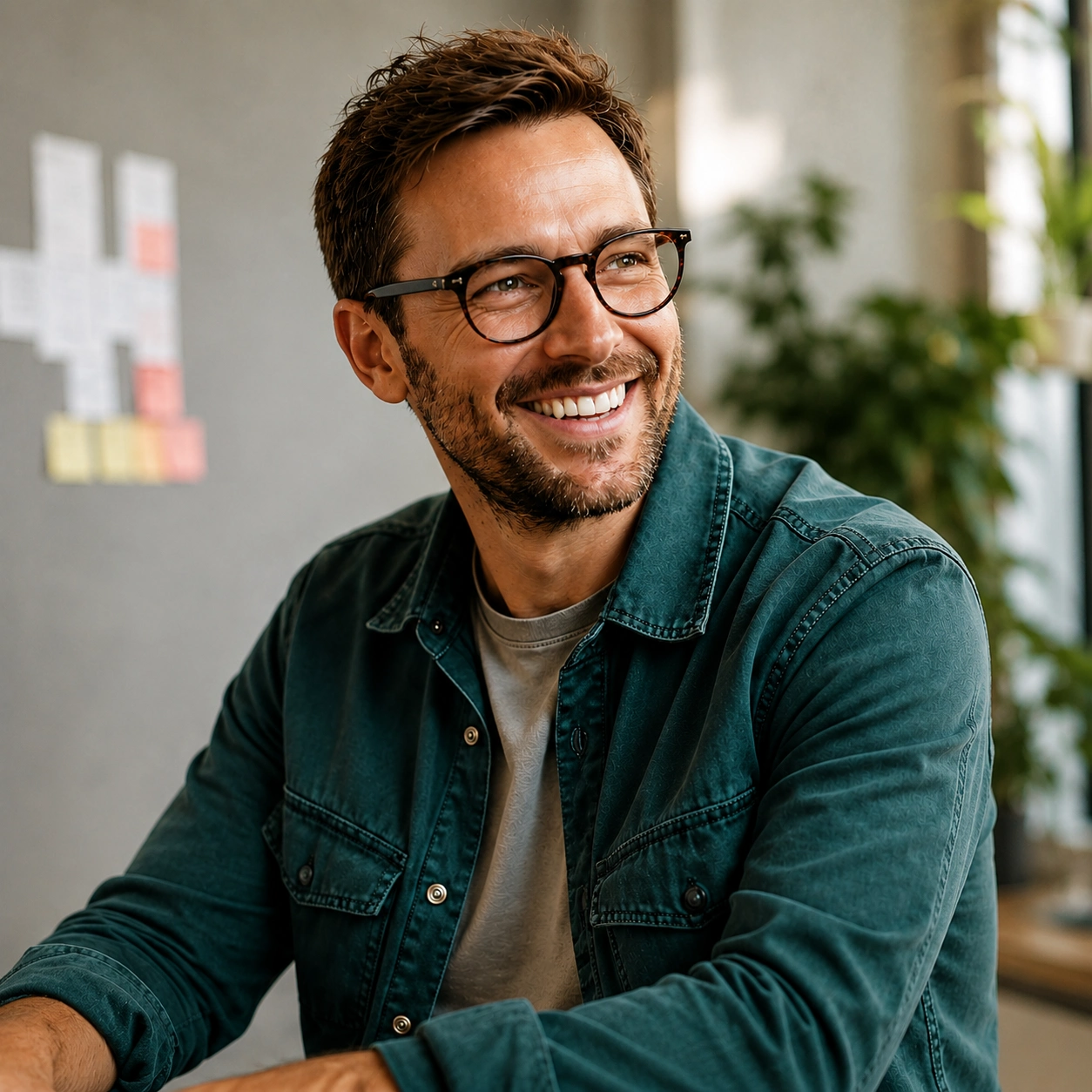 Business owner smiling in glasses