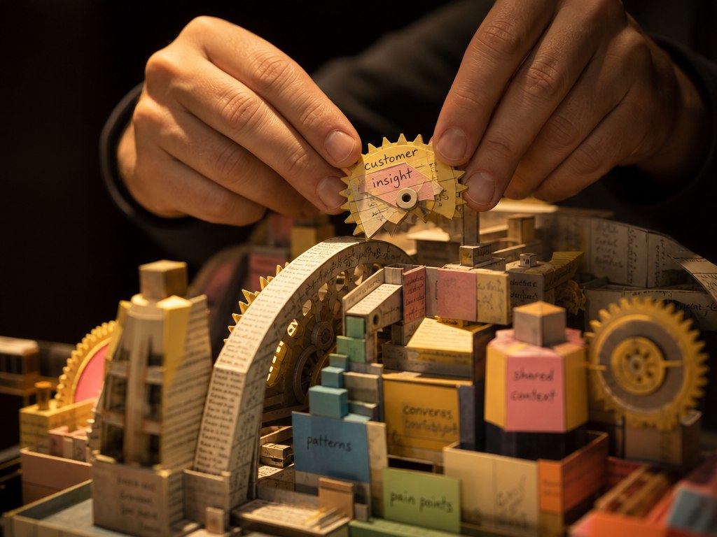 A paper model of business insight being fitted into a practical operating system